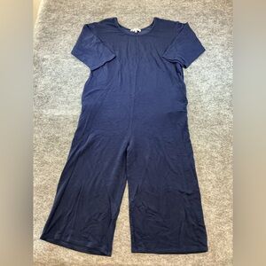 Corinne Modal Soft Navy Short-Sleeve Jumpsuit with Quarter Sleeve Size XS